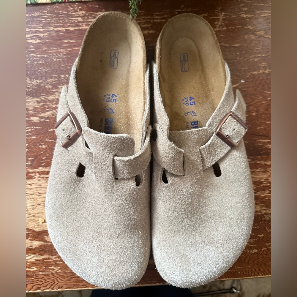 Birkenstock Boston Clogs Suede Leather Taupe